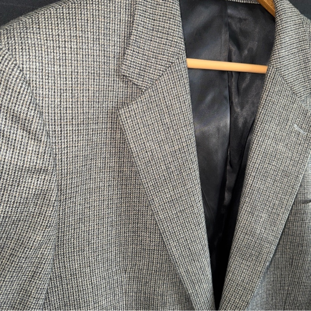 Chaps 100% Lambswool Gray Plaid 2 button Sports Coat Jacket Mens 42R Lined - Picture 7 of 14